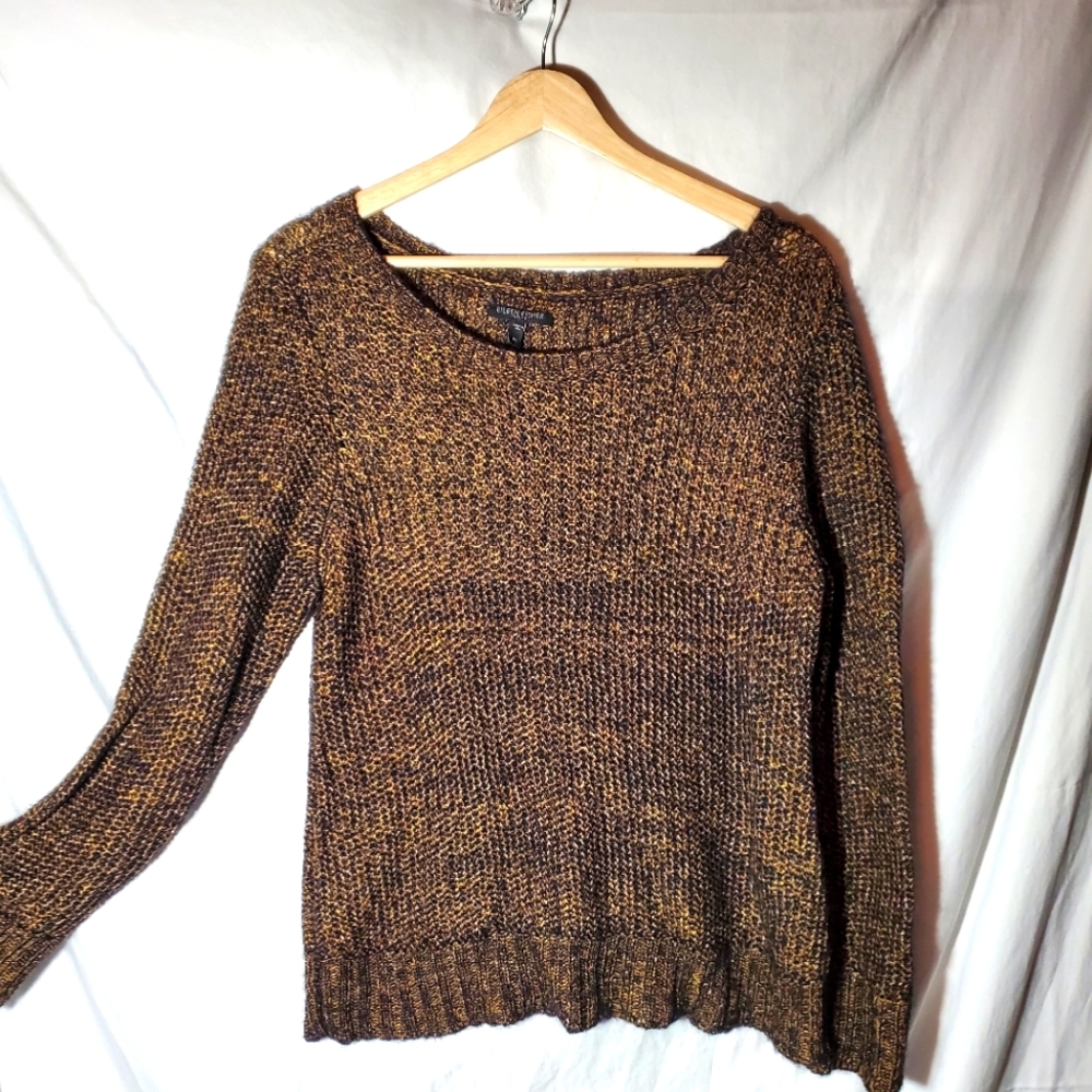 EILEEN FISHER Black &  Tan & Gold Alpaca Blend  Knit Sweater Made USA  L